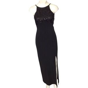 Betsy & Adam Black Sequin Vintage Y2K Midi Dress EUC size 3/4